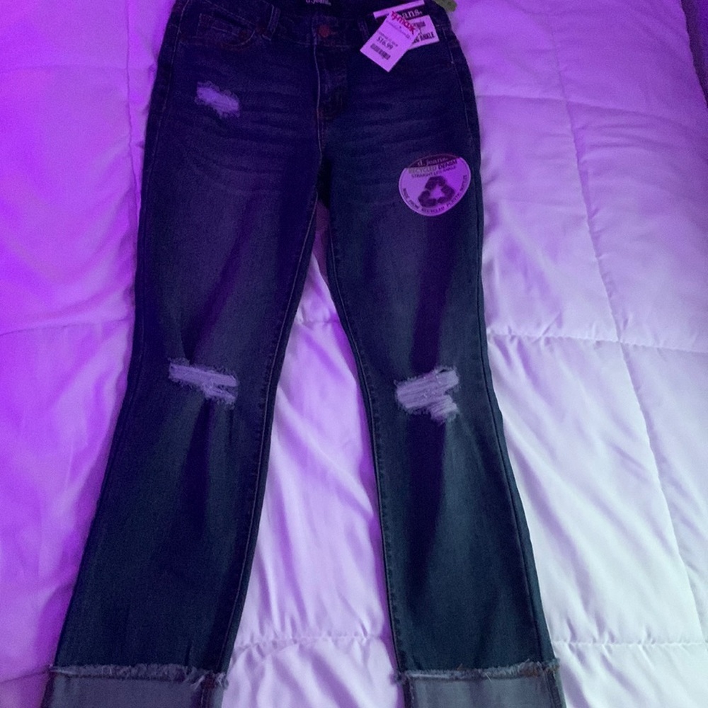 Denim, high waisted, straight leg ankle
